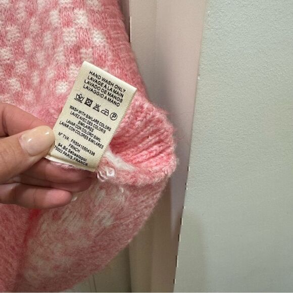FRNCH Pink Checkered Knit Sweater Size M/L Soft/cozy, rose/ cream checkered Vest - Picture 4 of 4